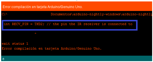 Como Solucionar el Problema de IrRemote «TKD2» was not declared in this scope