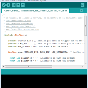 Código Control Banda Transportadora con Sensor HC Sr-04 & Arduino