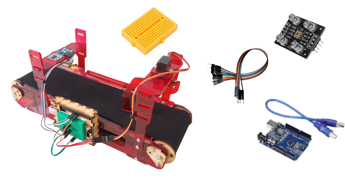 Control de Banda Transportadora con Sensor de Color TCS230 y Compuerta Automática