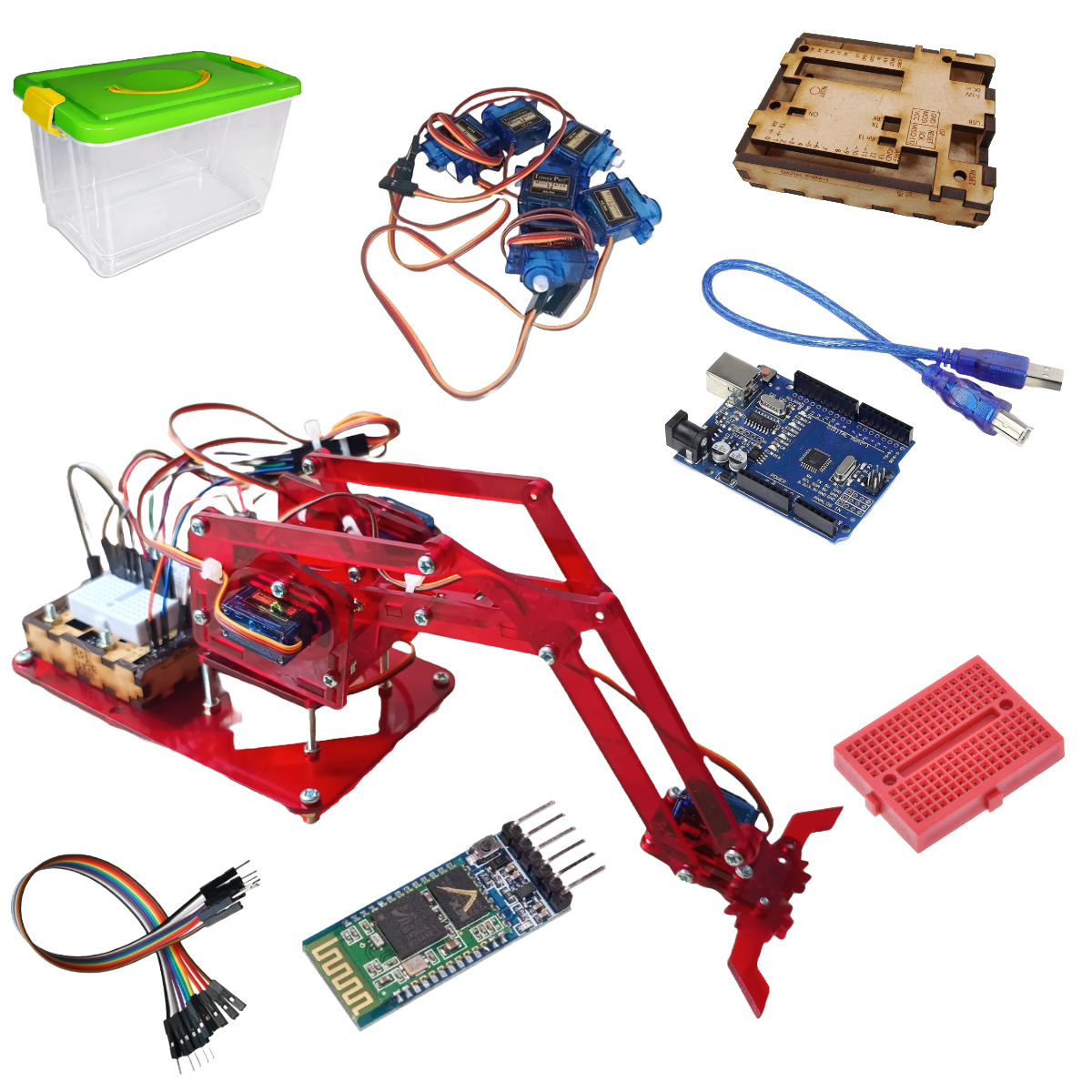 Brazo Robotico Mearm Rojo Kit Control Bluetooth+ Arduino Uno
