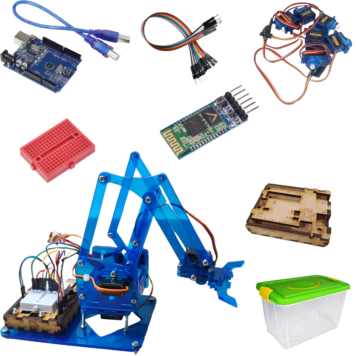 Brazo Robotico Mearm Azul Kit Control Bluetooth+ Arduino Uno